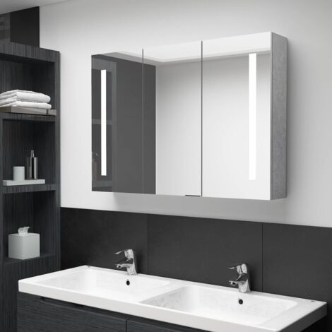 Meuble de salle de bain  Armoire de salle de bain à miroir LED Gris béton 89x14x62 cm