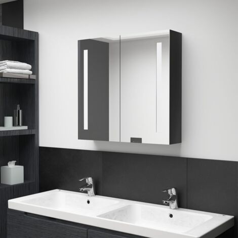 Meuble de salle de bain Armoire de salle de bain à miroir LED Noir brillant 62x14x60 cm