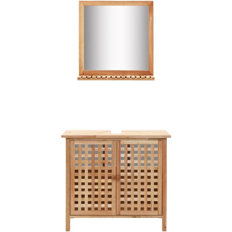 Meuble de salle de bain, Armoire pour lavabo avec miroir Bois de noyer massif FR194306 design in