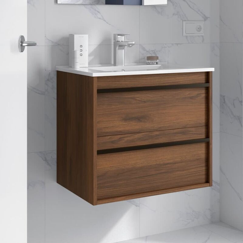 Salgar - Meuble de salle de bain Dimensions 80 cm Couleur Noyer Maya Miroir Sans miroir Colonne de rangement Sans colonne