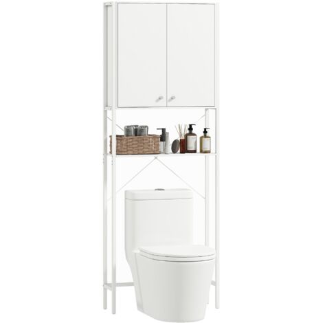 Meuble de salle de bain au-dessus des toilettes et du lave-linge, avec placard et étagère ouverte, 64 x 20 x 180 cm, blanc