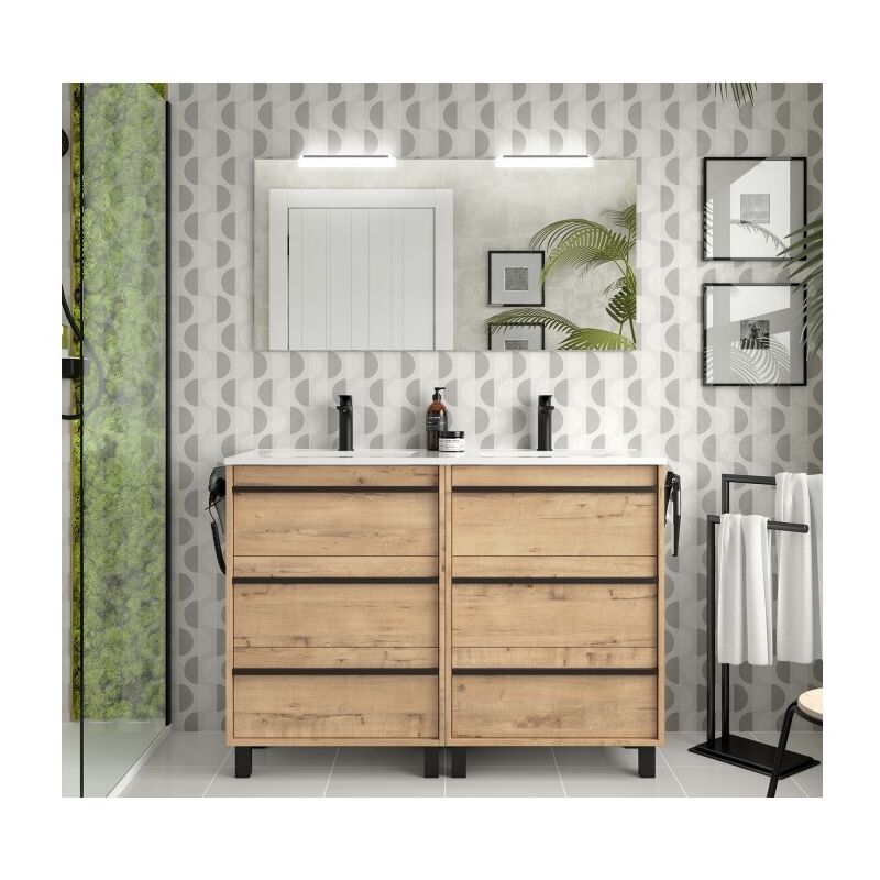 Abitare - Meuble de salle de bain sur pied 120 cm en bois de chêne ostippo avec vasque en porcelaine - Astoria - Standard