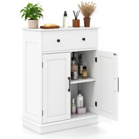 Meuble de salle de bain autoportant avec 2 tiroirs et portes, meuble de salle de bain avec étagère réglable, meuble bas pour salle de bain, salon, cuisine (noir)