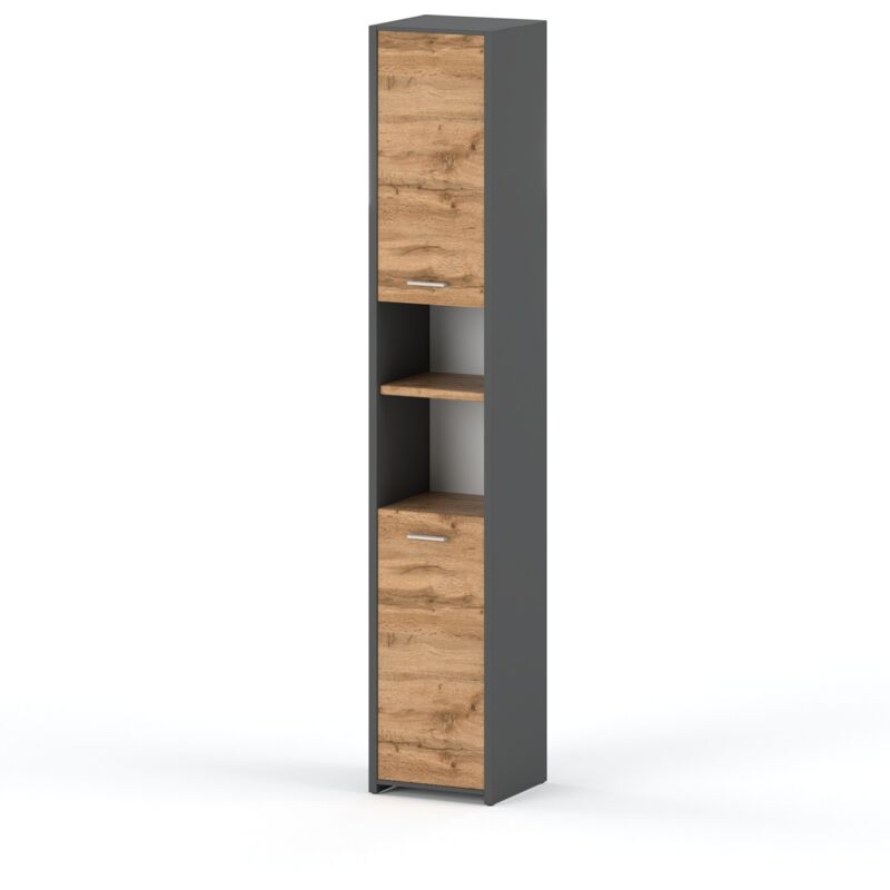 Meuble de Salle de Bain Autoportant Chêne Gris Wotan 30 CM Loft Colonne de Salle de Bain