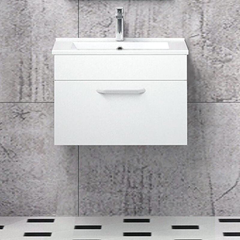 Meubles de salle de bain suspendus, 60 cm meuble blanc avec 1 tiroir 60cm