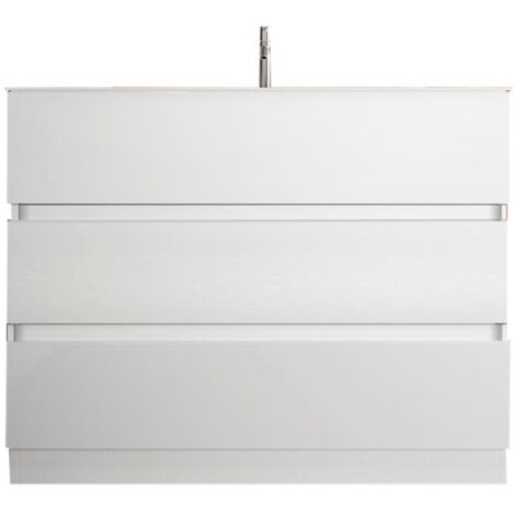 Meuble de salle de bain avec 1 vasque et 3 tiroirs, collection VIENNE. Coloris blanc brillant