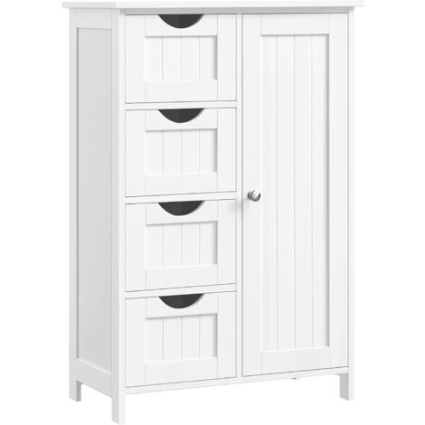 VASAGLE Meuble de salle de bain, Placard de rangement, avec 4 tiroirs, porte simple, planche réglable en hauteur, pour salon, cuisine, entrée
