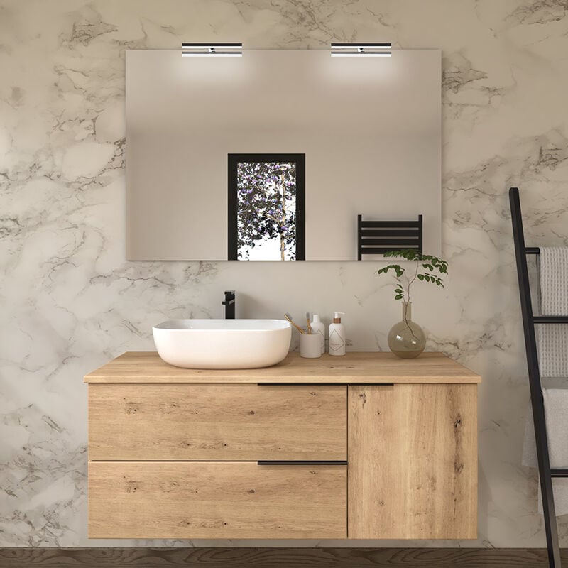 Cosyneo - Meuble de salle de bain avec vasque à poser arrondie et miroir - roble (chêne clair) - king - 120cm