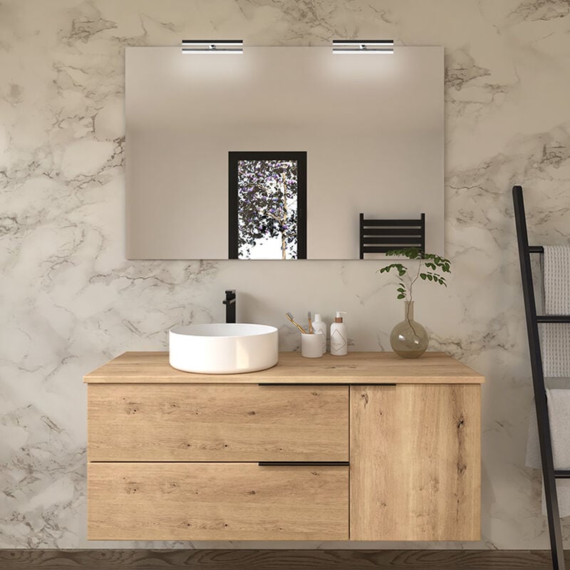 Cosyneo - Meuble de salle de bain avec vasque à poser ronde - roble (chêne clair) - king - 120cm