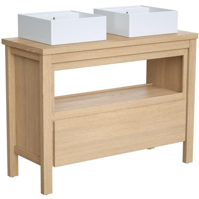 Vente-unique - Meuble de salle de bain avec double vasque à poser - Placage chêne - 120 cm - cosmoti