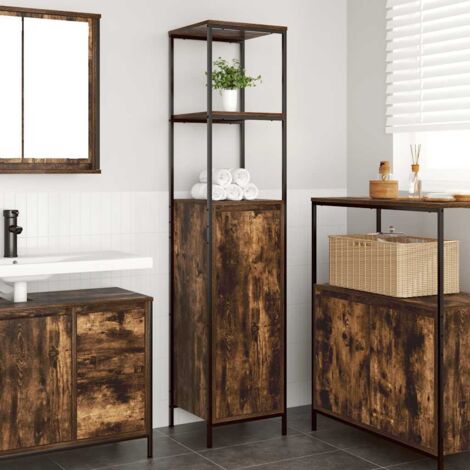 Meuble de salle de bain avec étagères-Armoire de salle de bain chêne fumé 36x35x165 cm 998586