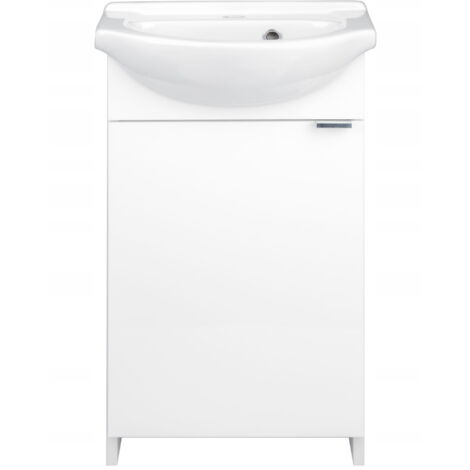 Meuble de salle de bain avec lavabo 40 sur pied blanc avec siphon et robinet chromé Kredo