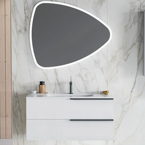 Meuble de salle de bain avec lavabo en céramique et miroir led 100 cm couleur Blanc Alaska - Modèle Symmetry 2
