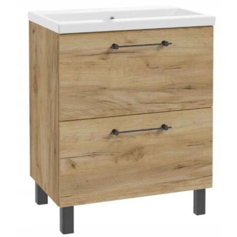 Meuble de salle de bain avec lavabo, robinet et siphon 80x80cm Chêne debout Craft Cassandra