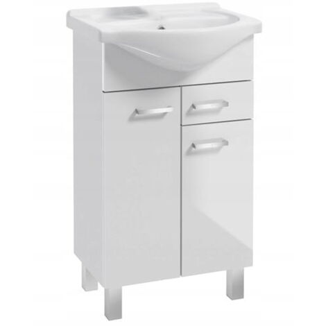 Meuble de salle de bain avec lavabo sur pieds 85x55 blanc Mea avec robinet chromé allongé