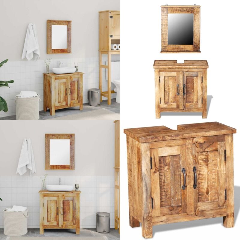 Meuble de salle de bain avec miroir Bois massif de manguier - Ensemble De Meubles De Salle De Bain - Meuble De Salle De Bain - Armoire De Toilette