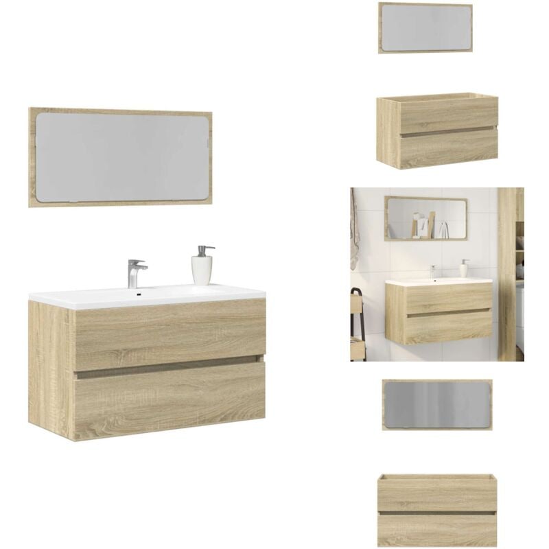 Vidaxl - Meuble de salle de bain avec miroir chêne sonoma 80x38,5x45 cm - Armoire De Salle De Bain Avec Miroir - Armoires De Salle De Bain Avec