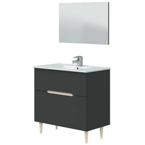 MIROYTENGO Meuble de salle de bain avec miroir Lotto Gris anthracite et chêne clair 80x45x80 cm (Sans lavabo)