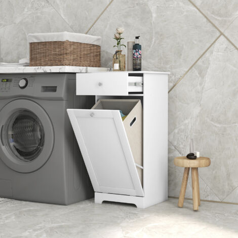 Meuble de salle de bain avec panier à linge. meuble de rangement avec tiroir - 40L x 40l x 90.5H cm - blanc