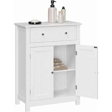 Meuble de salle de bain avec Tiroir et cloison amovible Placard Style cottage Meuble de rangement Blanc 60 x 30 x 80cm (L x l x H) - Blanc