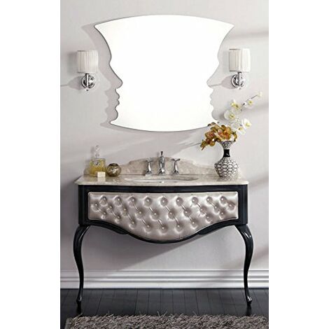 Meuble de salle de bain avec tiroirs et miroir - Mesure : L.116 H.83 P.56 - Finition : Gris anthracite brillant et capiton effet soie - Dessus : marbre Botticino - 100% made in Italy