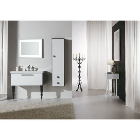 Meuble de salle de bain avec tiroirs et miroir rectangulaire - Mesure: L.99 P.45cm - Finition: Finition blanc et gris anthracite brillant - Dessus: Console Dec en céramique cm 100 - 100% made in Italy