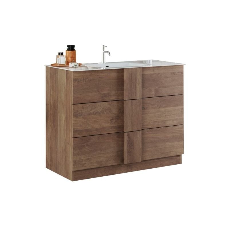 Meublorama - Meuble de salle de bain avec une vasque et 3 tiroirs, longueur 82cm, collection frassi. Coloris chêne clair