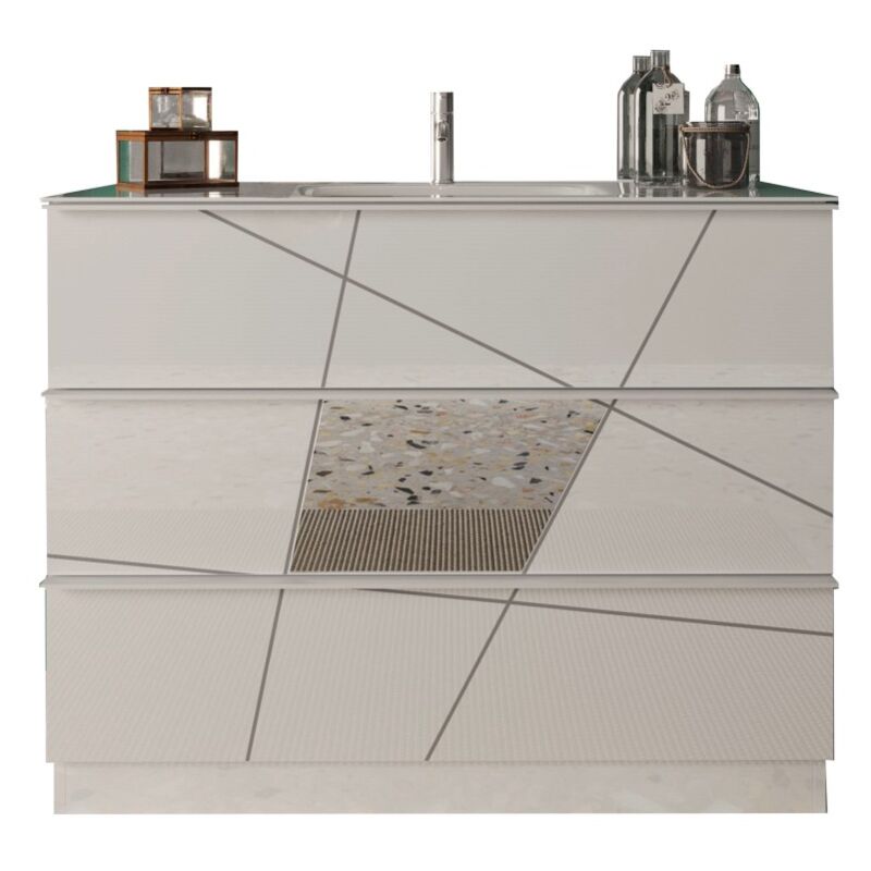 Meublorama - Meuble de salle de bain avec une vasque et 3 tiroirs, longueur 82cm, collection vitario. Coloris blanc brillant