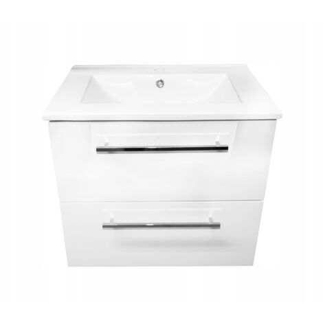 Meuble de salle de bain avec vasque 50 cm suspendue blanche à fermeture amortie Pinia
