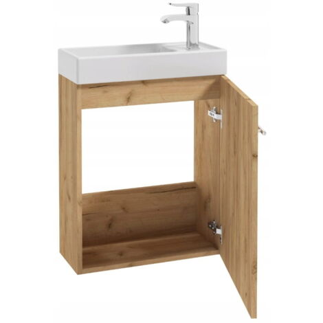 Meuble de salle de bain avec vasque 50x70cm avec robinet et siphon, chêne artisanal Small