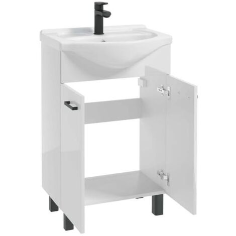 Meuble de salle de bain avec vasque 55 cm sur pied blanc brillant sur pieds MEA