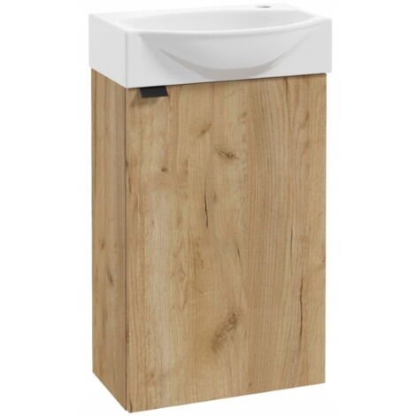 Meuble de salle de bain avec vasque 60x40 cm suspendu en chêne artisanal avec robinetterie noire Parma