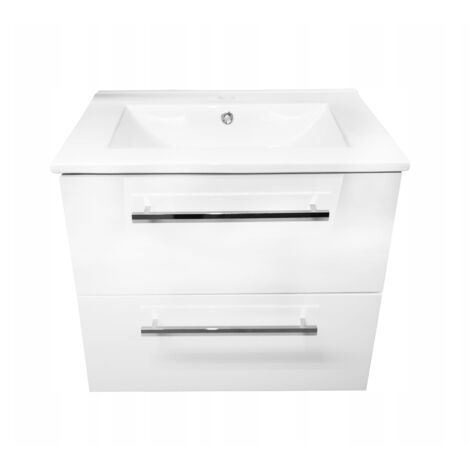 Meuble de salle de bain avec vasque 60x50 suspendue Pinia blanc avec robinet chromé allongé