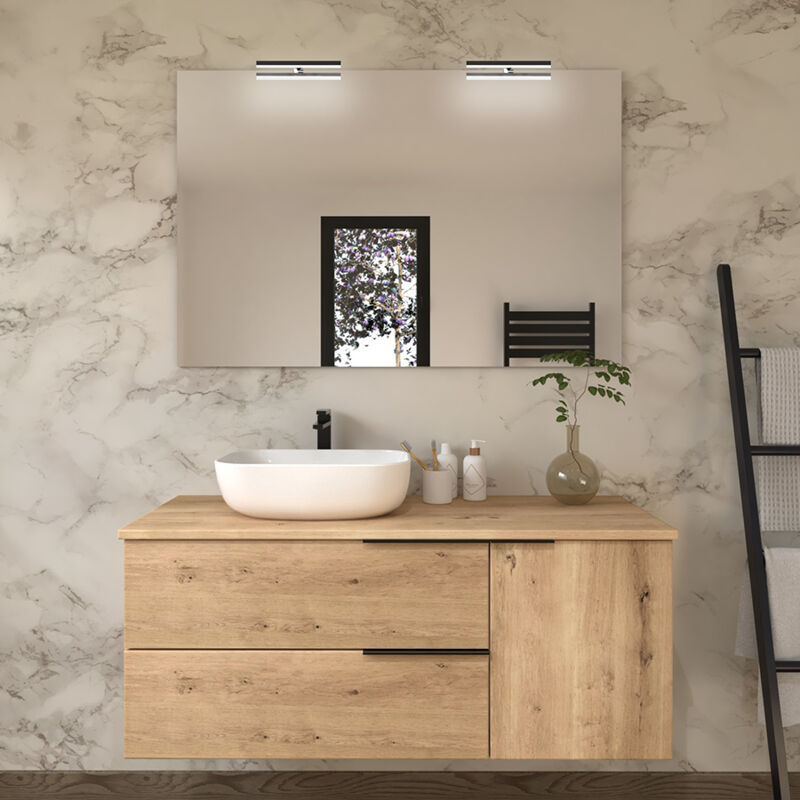 Cosyneo - Meuble de salle de bain 100cm avec vasque à poser arrondie - 2 tiroirs - roble (chêne clair) - king