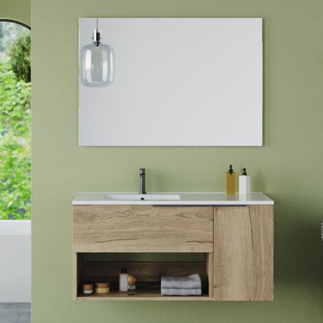 Meuble de salle de bain avec vasque déportée et miroir MORENA - 100cm