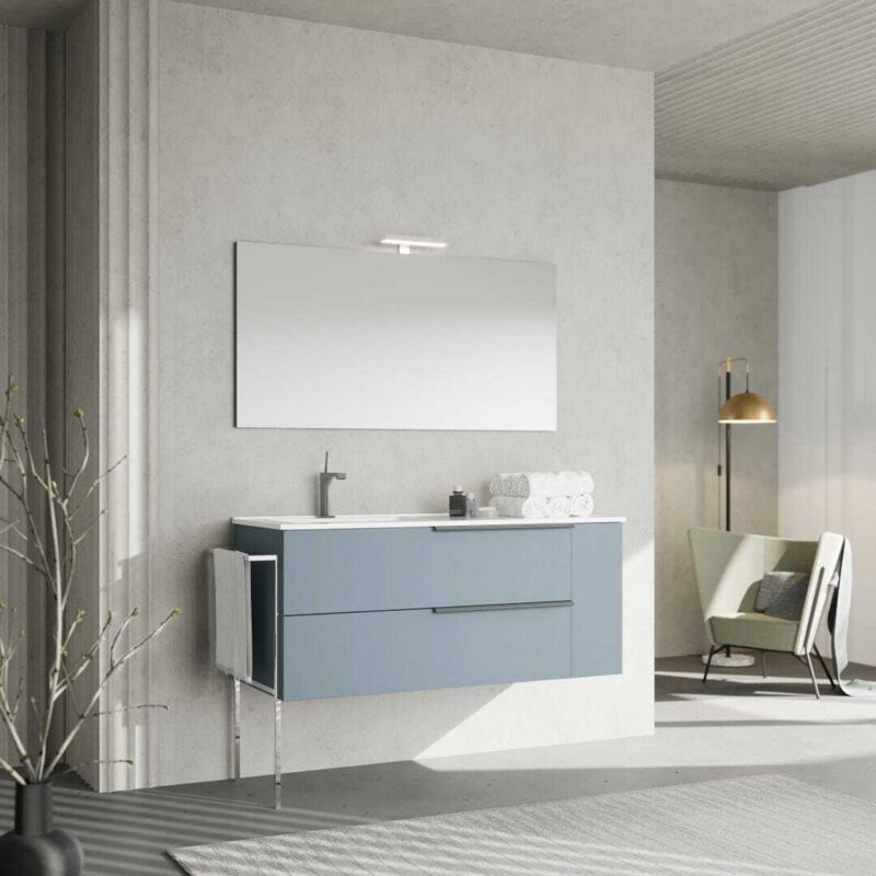 Kiamami Valentina - Meuble De Salle De Bain Avec Vasque En Céramique à Gauche, 120Cm, Bleu Clair New York