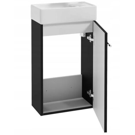 Meuble de salle de bain avec vasque suspendue noire 40x60 Petit avec robinet chromé allongé