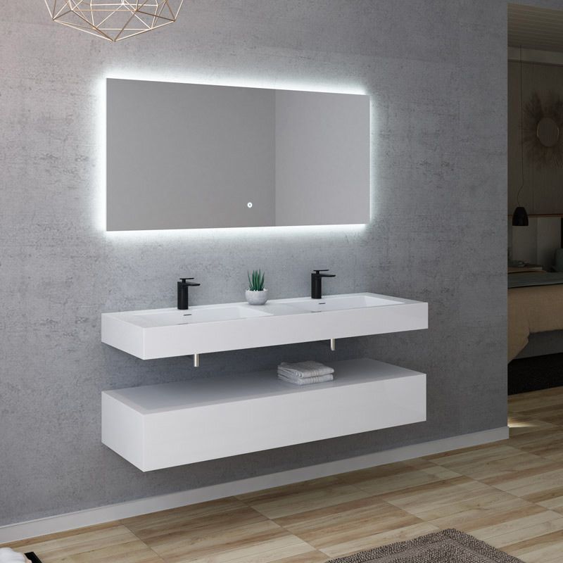 Distribain - Meuble de salle de bain AVELLINO-1400 Blanc (sans miroir)