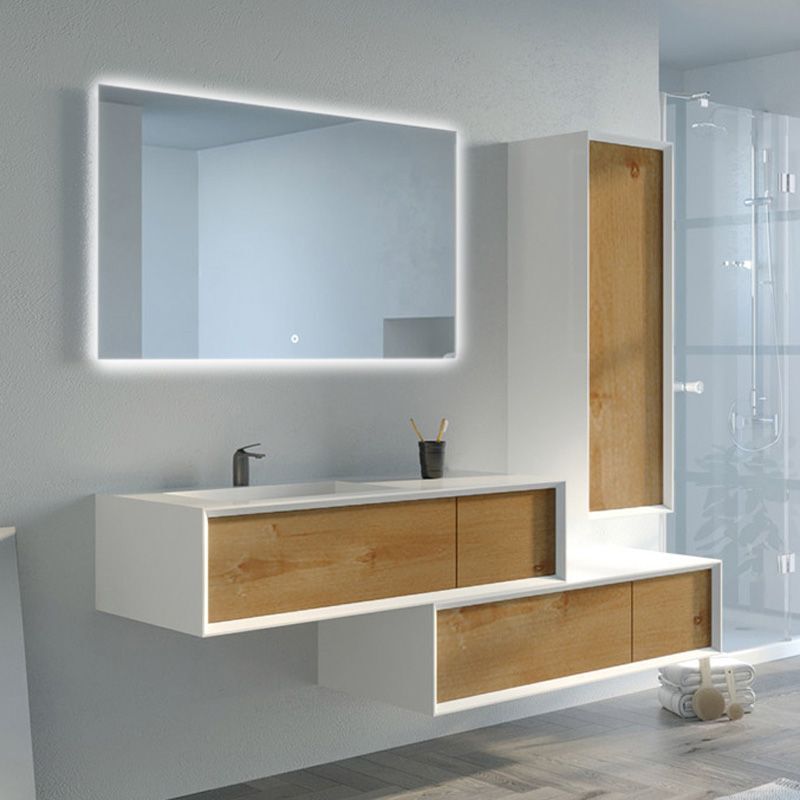 Distribain - Meuble de salle de bain Avigliano 1200 Bois naturel et blanc (sans miroir)