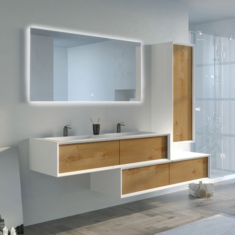 Distribain - Meuble de salle de bain Avigliano 1400 Bois naturel et blanc (sans miroir)