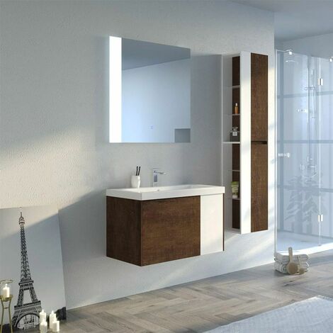 Meuble de salle de bain AZAMARA 800 - Chêne foncé & Blanc
