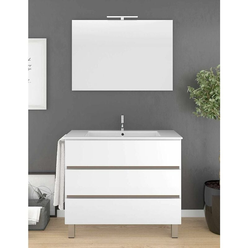 Decohor - Meuble de salle de bain balder avec plan vasque et miroir. Avec porte-serviettes en cadeau différentes couleurs et tailles Blanc 100CM