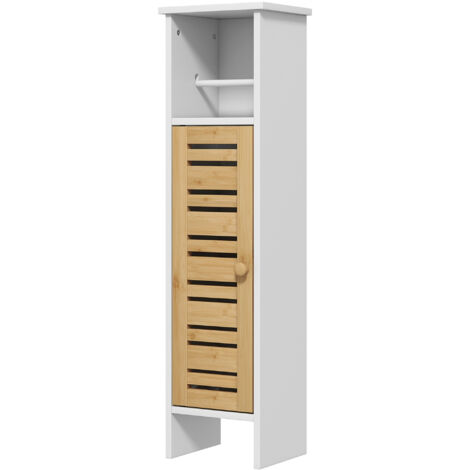 Meuble de salle de bain bambou blanc 78 cm avec porte-serviettes et support papier toilette 3 niveaux