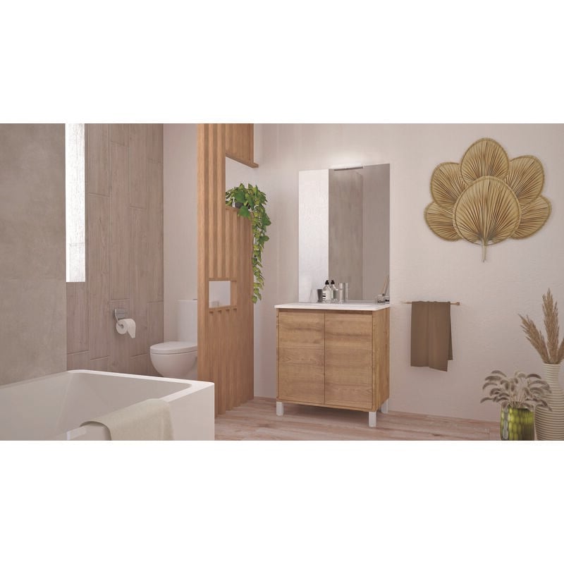 Meuble Salle de Bain belis - a poser - Miroir Affleurant - 80cm - Finition Bois