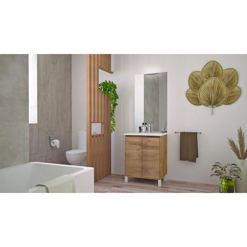 Meuble Salle de Bain BELIS - A poser - Miroir Affleurant - 60cm - Finition Bois