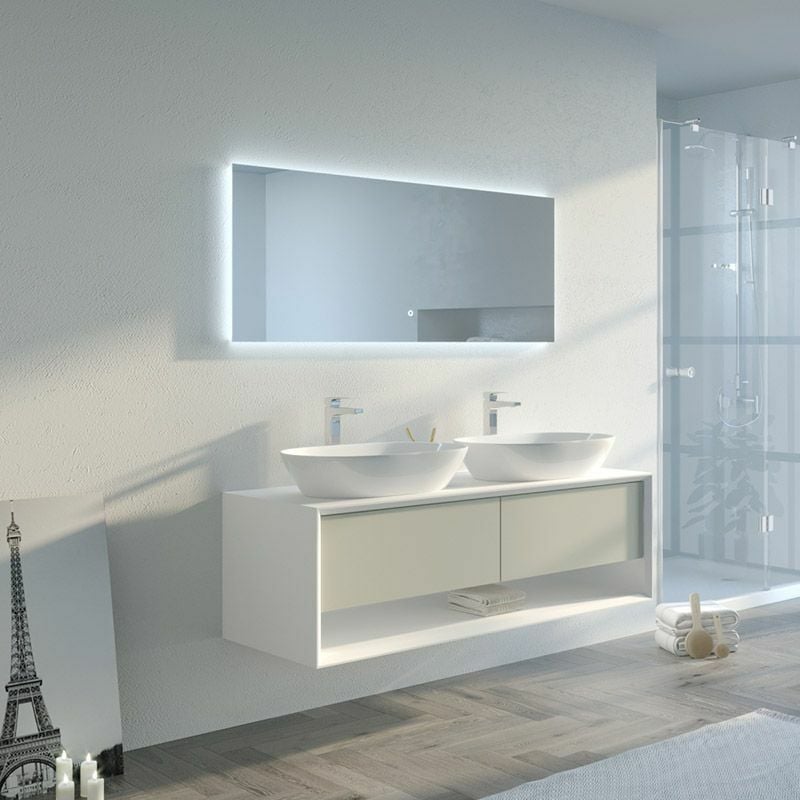 Distribain - Meuble de salle de bain Bellano 1400 Beige galet et Blanc