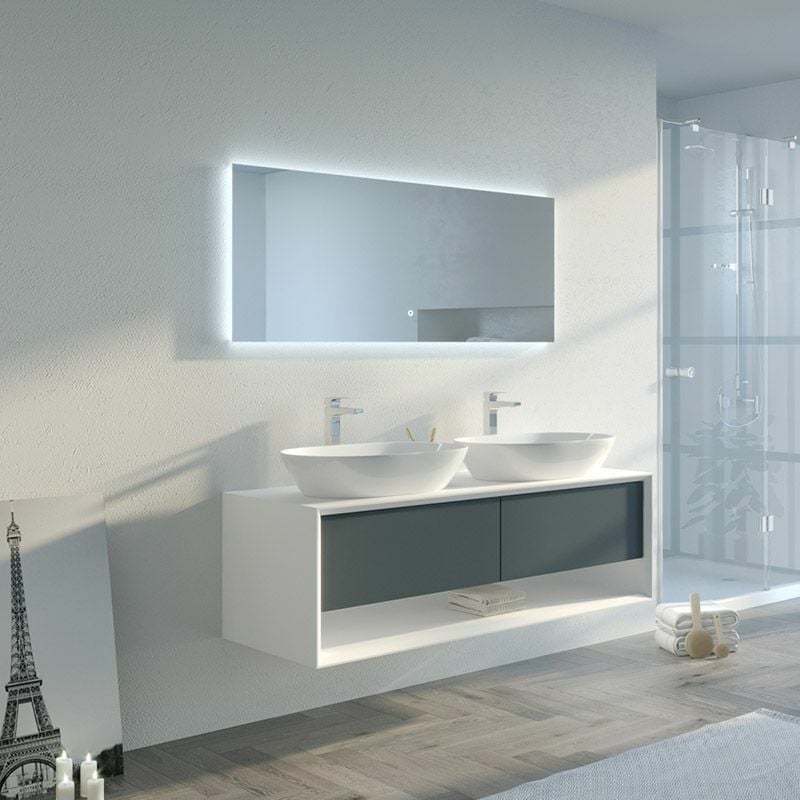 Distribain - Meuble de salle de bain Bellano 1400 Gris béton et Blanc