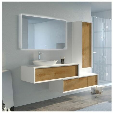 Meuble salle de bain TOUCH 70 cm avec 2 tiroirs anthracite brillant et plan  chêne à noeuds - Iperceramica