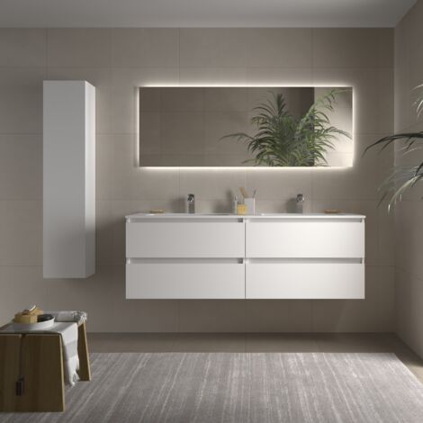 Meuble de salle de bain BEQUIA 160cm Blanc mat Vasque Solid Surface