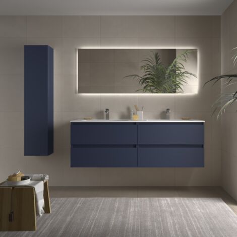 Meuble de salle de bain BEQUIA 160cm Bleu mat Vasque Solid Surface